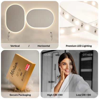 Badkamerspiegel - 90x60cm Ovaal - Frameloos