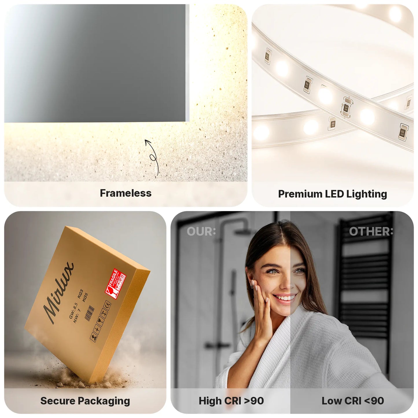 Badkamerspiegel - 80x60cm - Rechthoekig - Frameloos