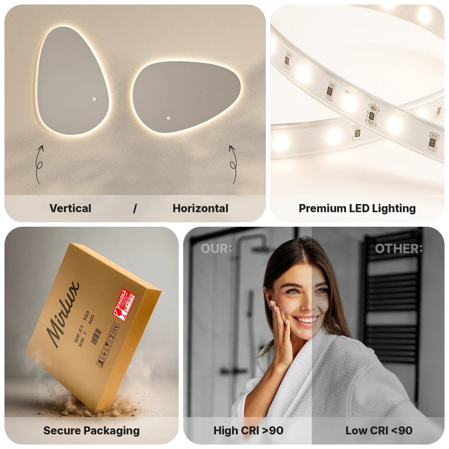 Badkamerspiegel - 90x60cm Asymmetrisch - Frameloos