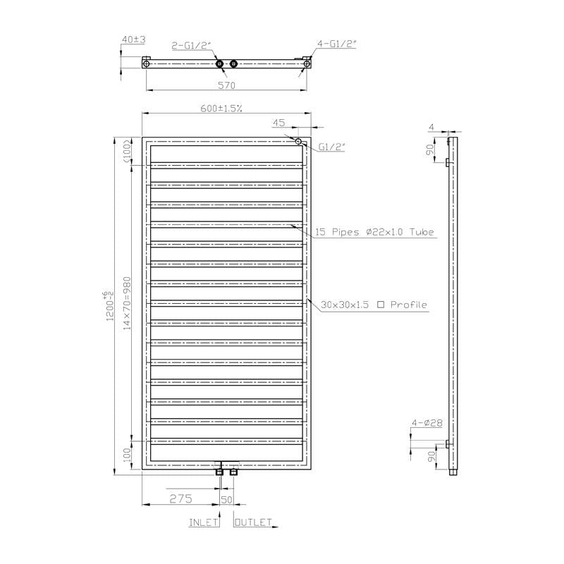 Radiator Bornova 120x60 cm wit - WDtegels