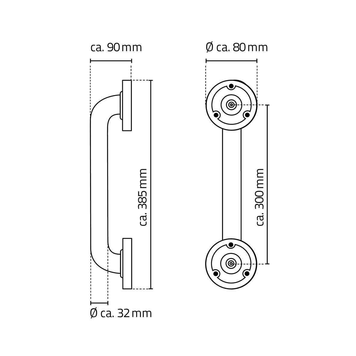 Lijntekening Ridder badgreep aluminium 30cm wit