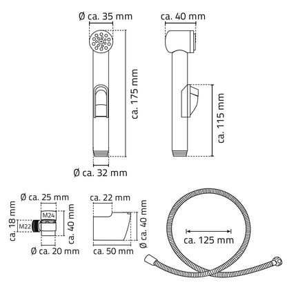 Maattekening Ridder Lyon doucheslang met handdouche voor wastafelkraan 125cm Chroom