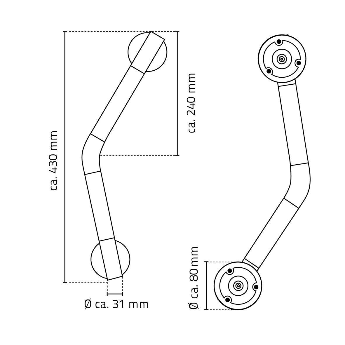 Lijntekening Ridder Ken hoekbadgreep met antislip 43cm chroom