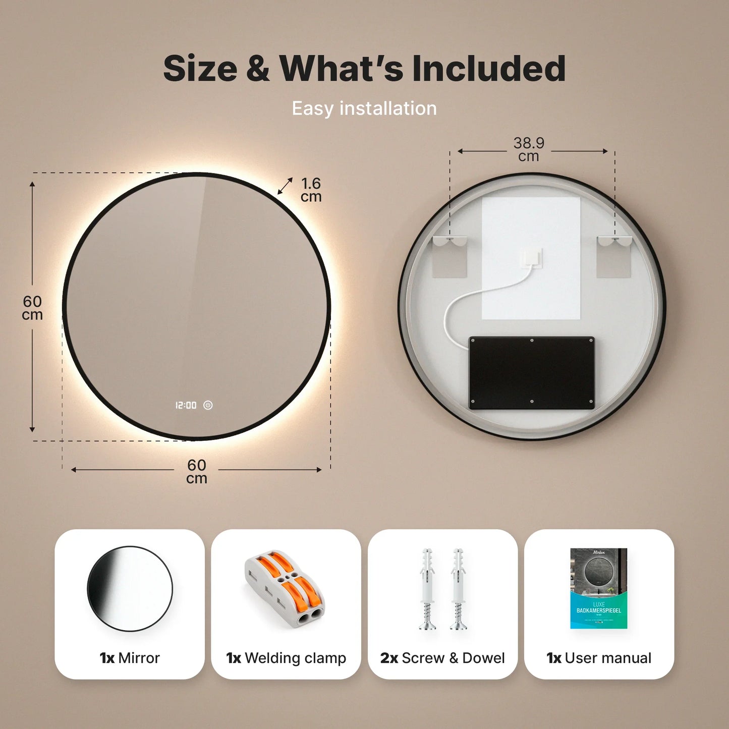 Badkamerspiegel - 60cm - Zwart Frame