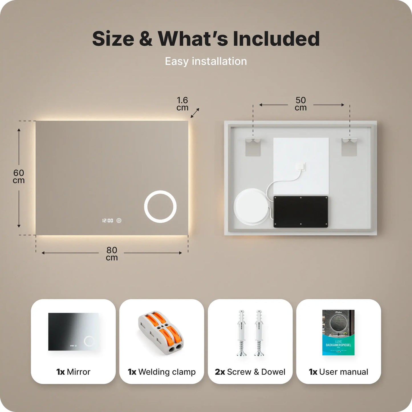 Badkamerspiegel - 80x60cm - Rechthoekig - Frameloos