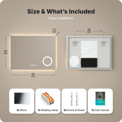 Badkamerspiegel - 80x60cm - Rechthoekig - Frameloos