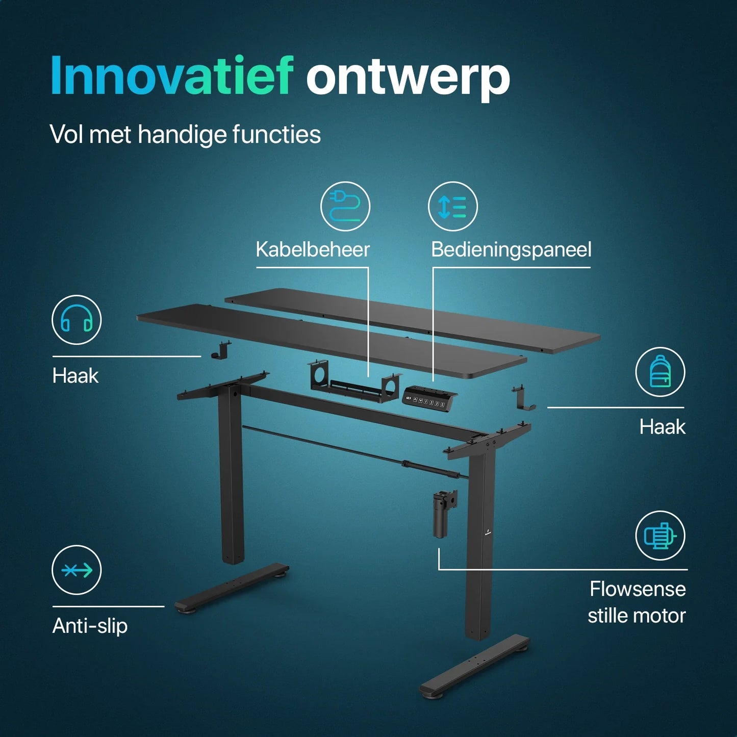 Flowsense Zit Sta Bureau - Verstelbaar Elektrisch Bureau - 160 x 60 cm - WDtegels