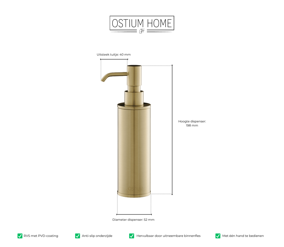 Maattekening van zeepdispenser Saponi in mat goud