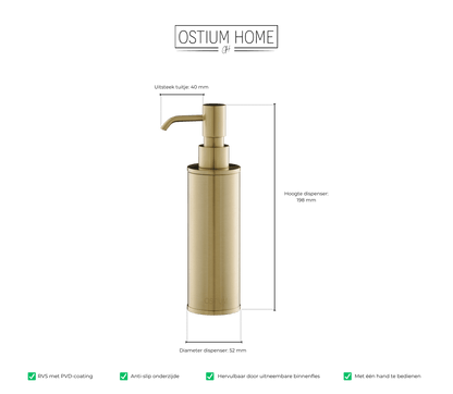 Maattekening van zeepdispenser Saponi in mat goud