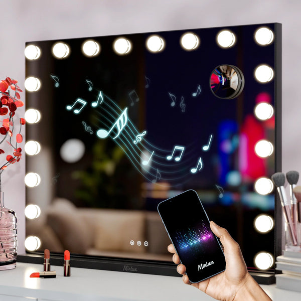 Hollywood Spiegel - Bluetooth Speakers - 80x60cm - Zwart
