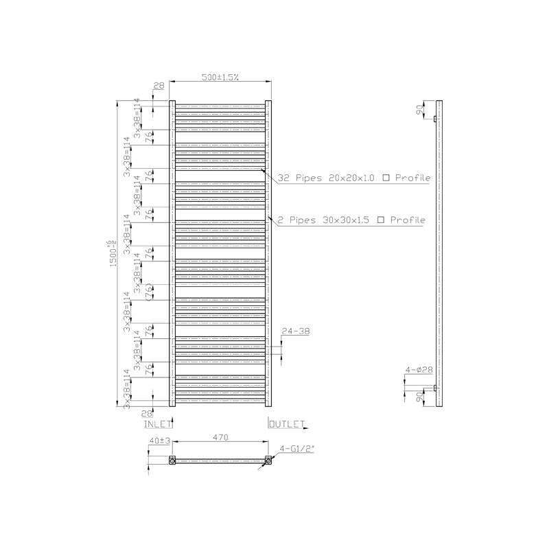 Design Radiator Block 150x50 cm wit - WDtegels