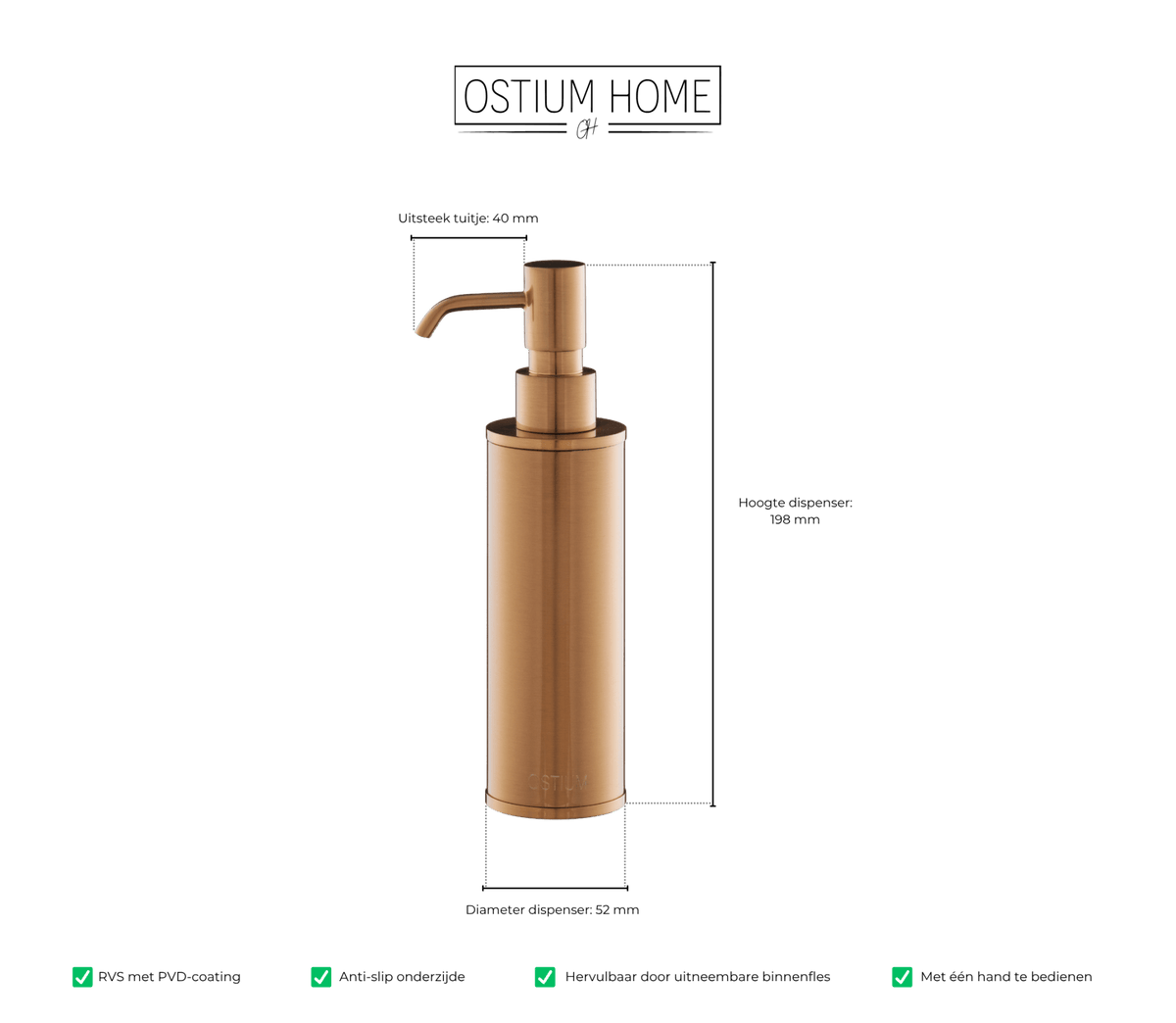 Maattekening van zeepdispenser Saponi in mat brons