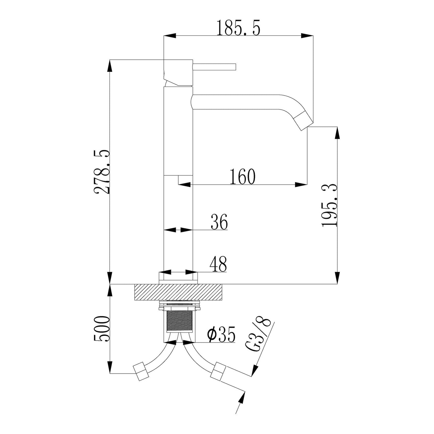 Style XL hoge wastafelmengkraan geborsteld koper