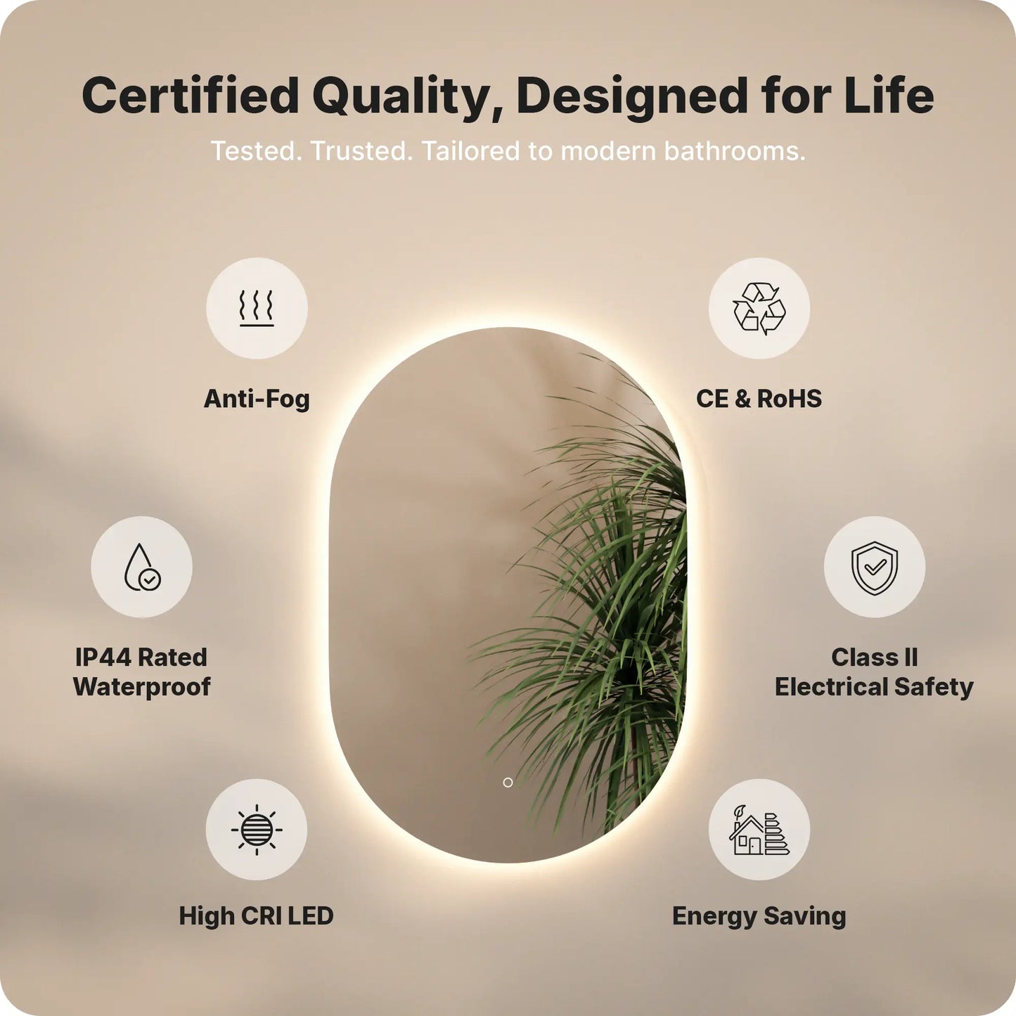 Badkamerspiegel - 90x60cm Ovaal - Frameloos