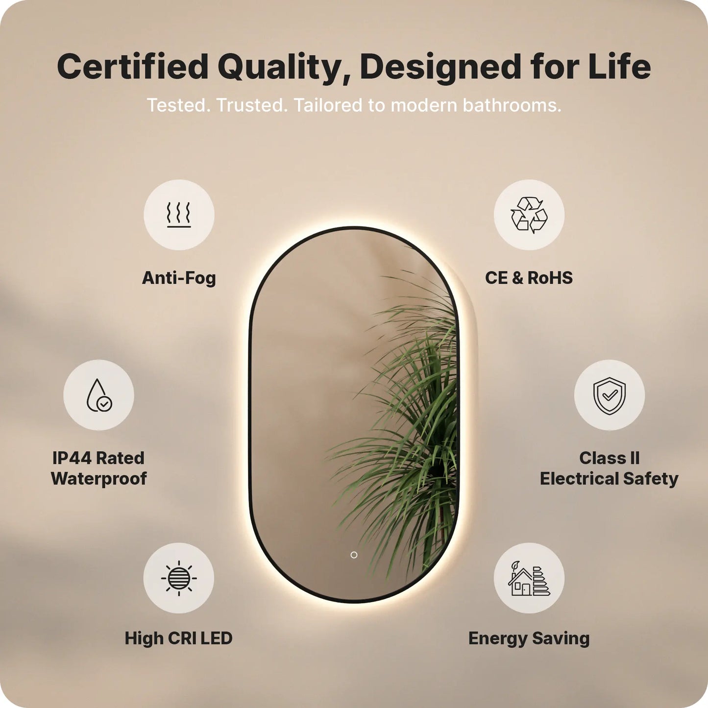 Badkamerspiegel - 120x60cm Ovaal - Zwart Frame