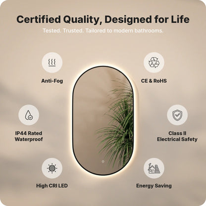 Badkamerspiegel - 120x60cm Ovaal - Zwart Frame