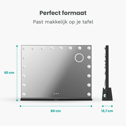 Hollywood Spiegel - Bluetooth Speakers - 80x60cm - Zwart