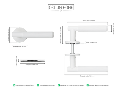 Maattekening van deurklink Berzo in wit