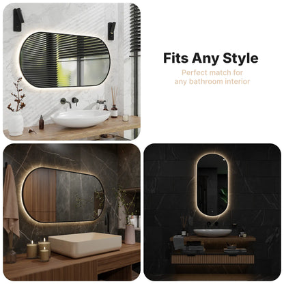 Badkamerspiegel - 120x60cm Ovaal - Zwart Frame