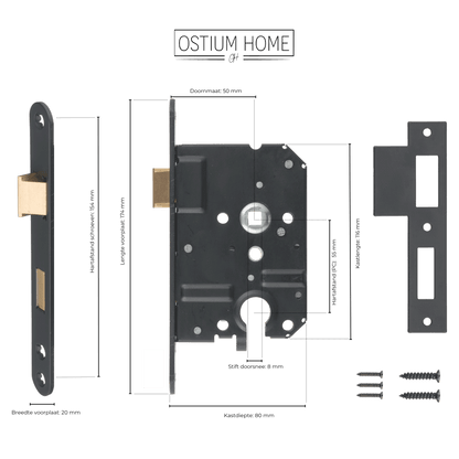 Maattekening van cilinderinsteekslot zwart PC 55 mm