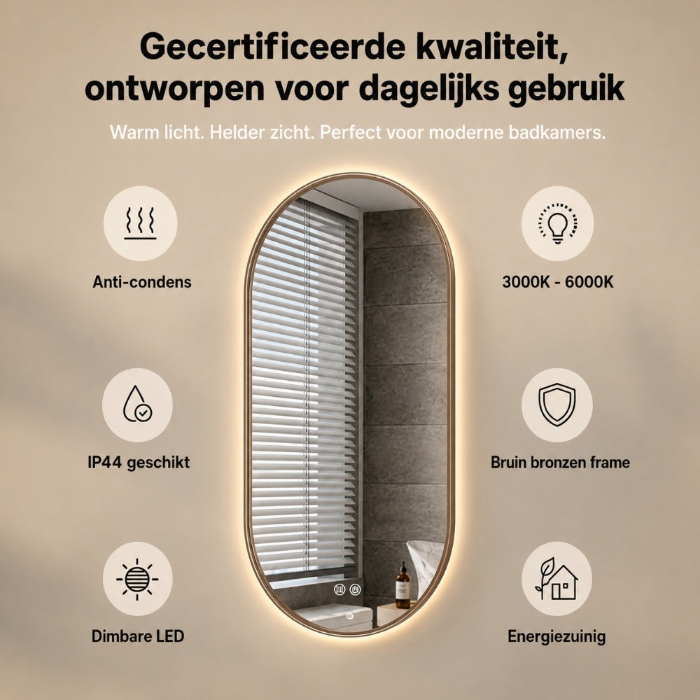 Aloni Avalo Spiegel Ovaal | 50x100cm | Geborsteld Bruin Bronzen Lijst