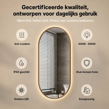 Aloni Avalo Spiegel Ovaal | 50x100cm | Geborsteld Bruin Bronzen Lijst