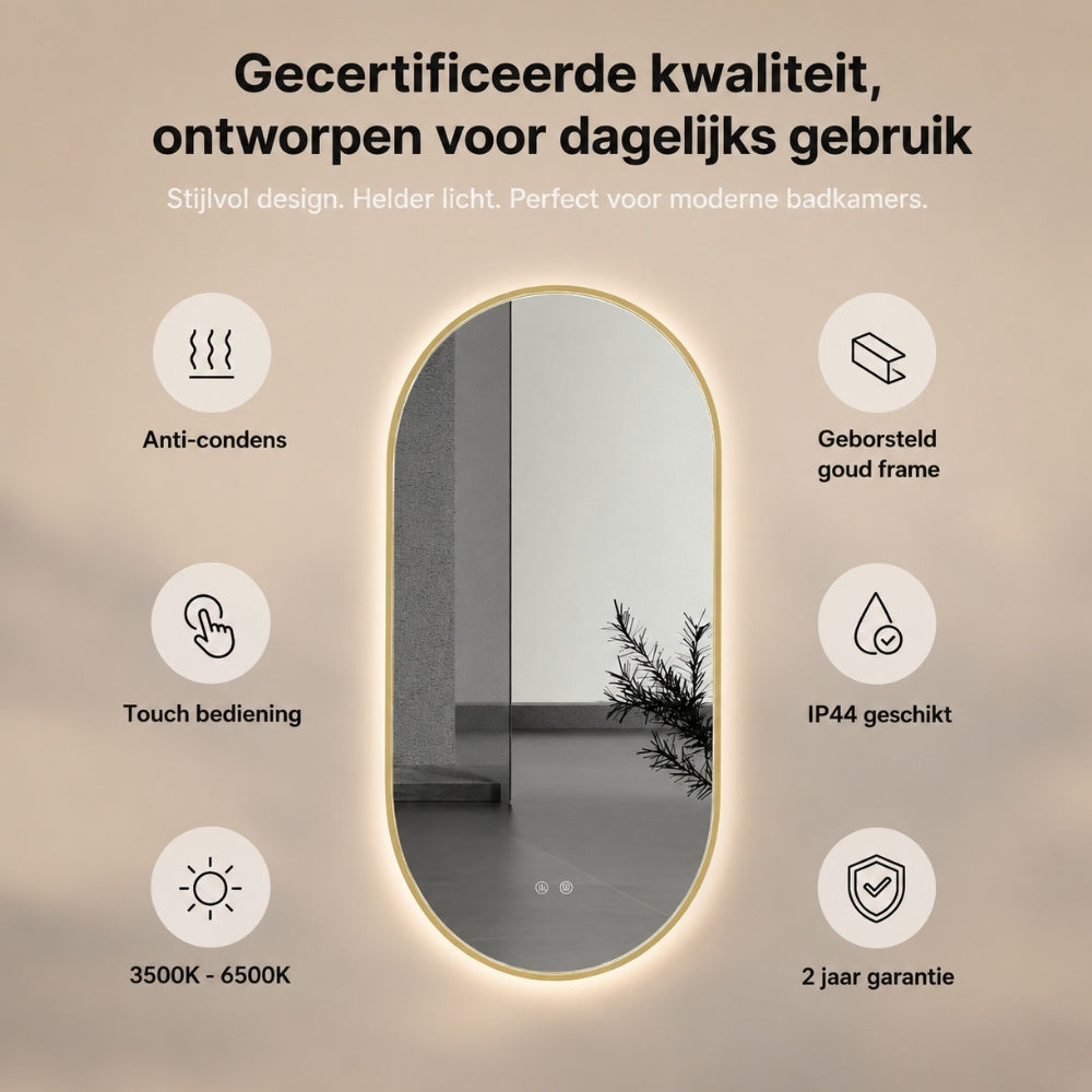 Aloni Avalo Spiegel Ovaal | 50x100cm | Geborsteld Goud