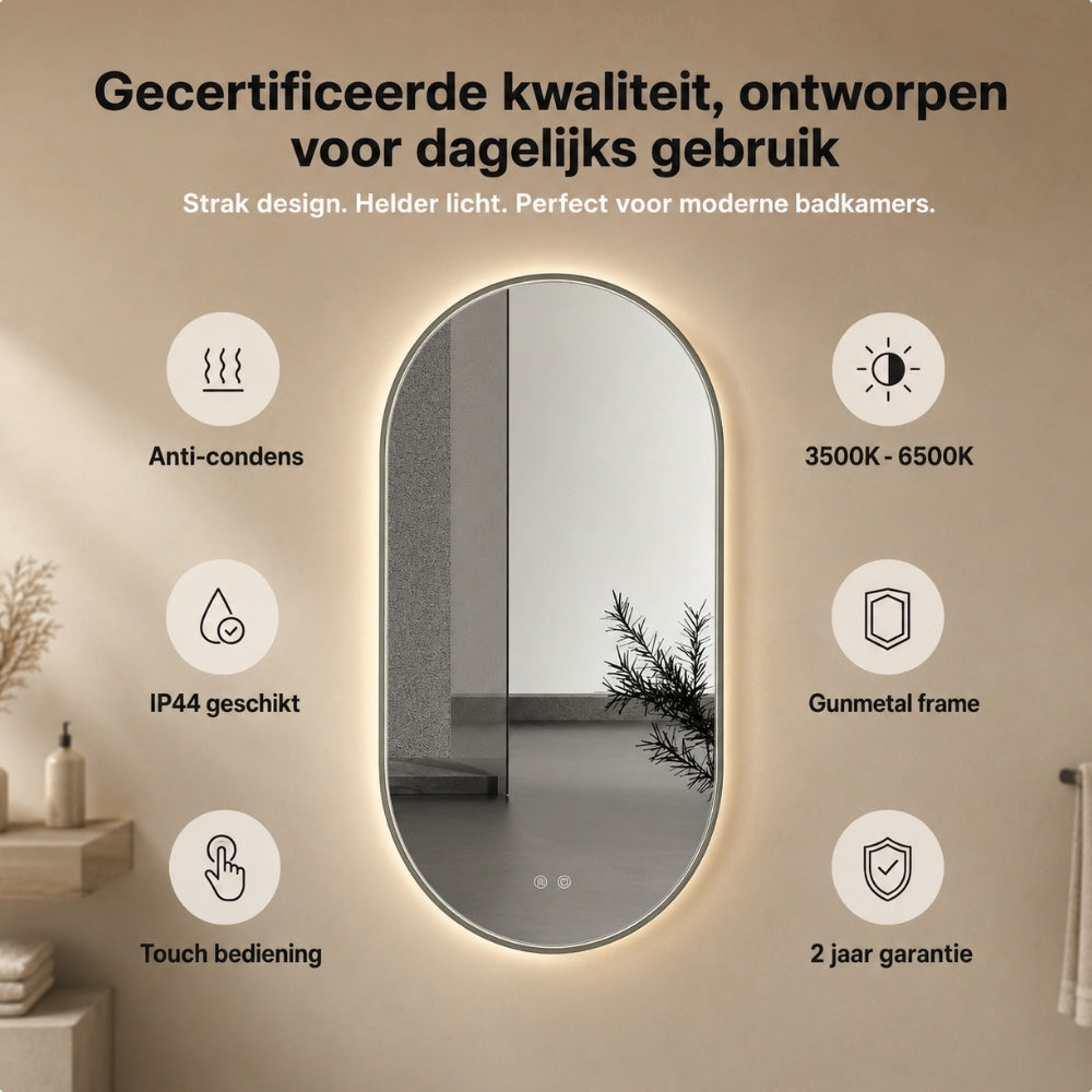 Aloni Avalo Spiegel Ovaal | 50x100cm | Gunmetal