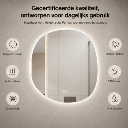 Aloni Pebble spiegel 80x85cm organische vorm in badkameropstelling