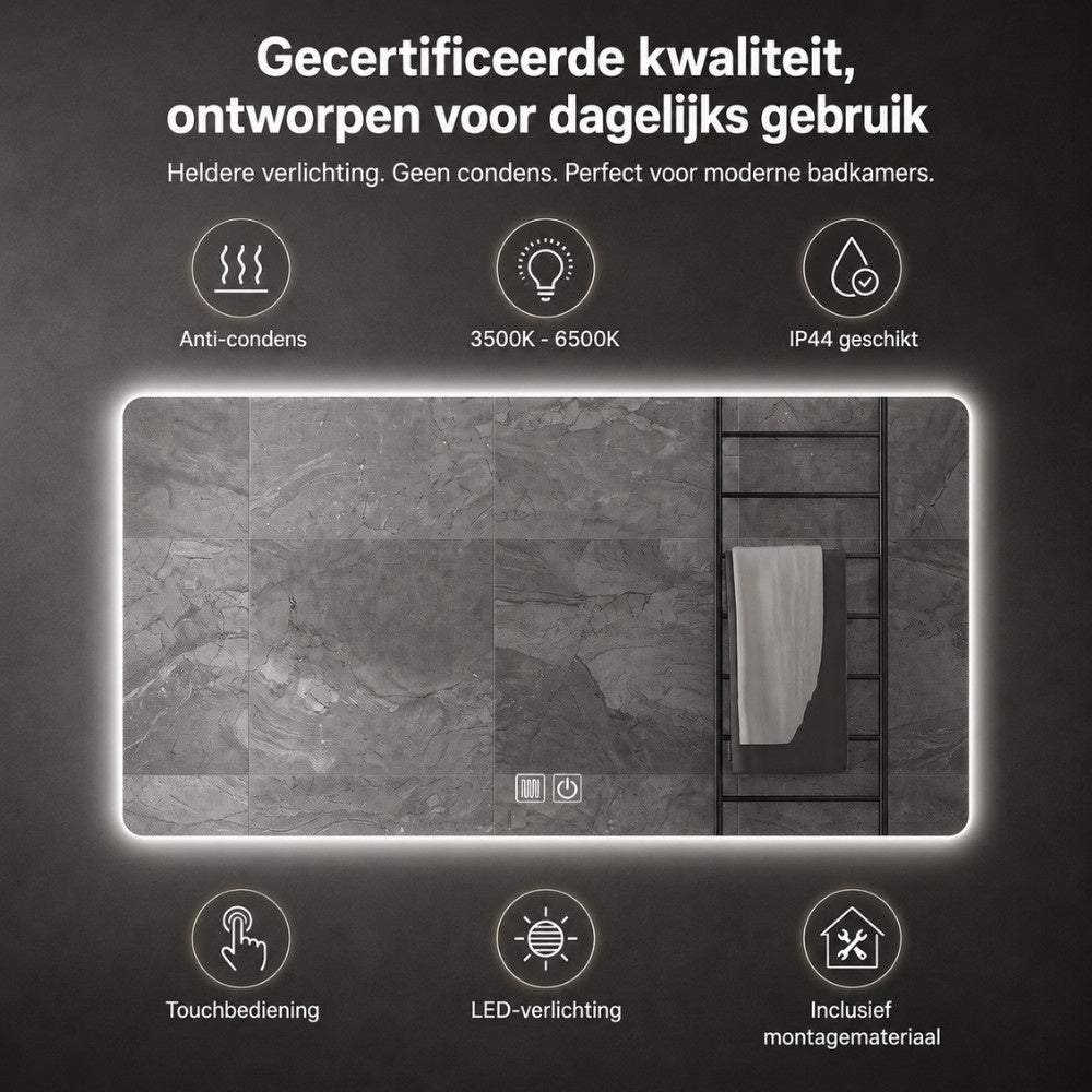 Aloni Queen rechthoekige badkamerspiegel 100x60cm met LED-verlichting