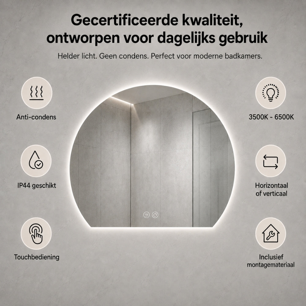 Aloni Zonsopkomst badkamerspiegel 120x100cm met LED-verlichting