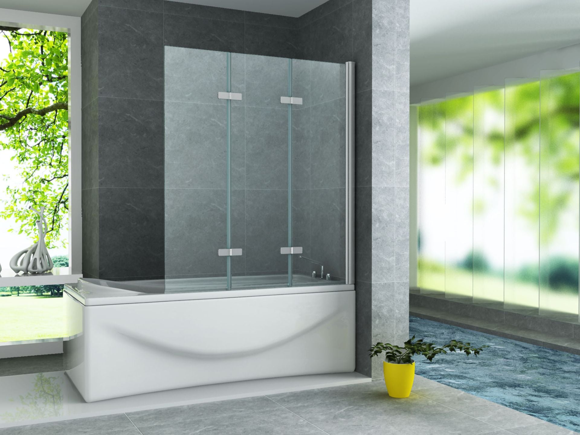 Aloni Badwand | 130X140cm | 3 Delig | Inklapbaar | Chroom | Helder Glas - WDtegels