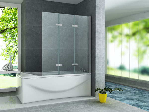Aloni Badwand | 130X140cm | 3 Delig | Inklapbaar | Chroom | Helder Glas