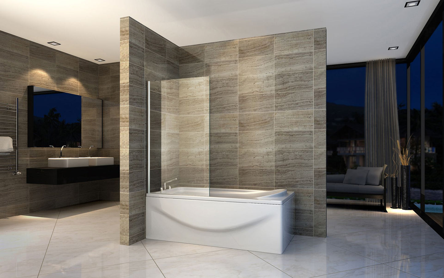 Aloni Badwand | 70X140cm | 1 Delig | Chroom | Helder Glas - WDtegels
