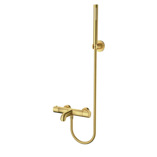Aloni Bad-  en Douchemengkraan | 150cm | Thermostatisch met Doucheslang | Geborsteld Goud