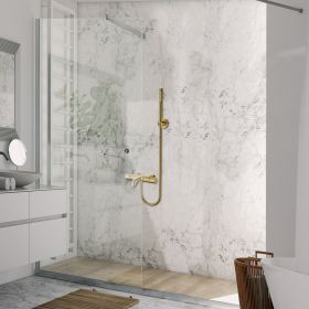 Aloni Bad- en Douchemengkraan | 150cm | Thermostatisch met Doucheslang | Geborsteld Goud - WDtegels