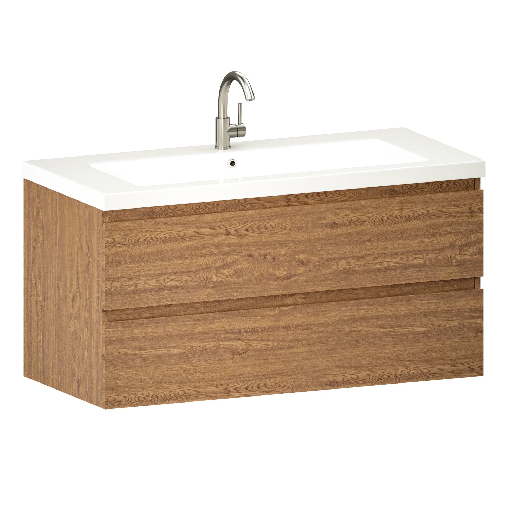 Badkamermeubel Sena - 100cm - Warm Eiken - Wastafel Wit - WDtegels