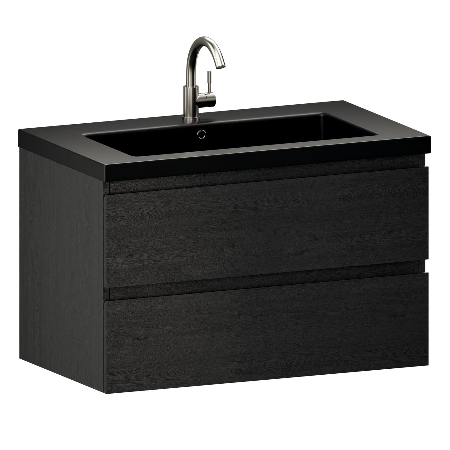Badkamermeubel Sova - 80cm - Zwart Eiken - Wastafel Zwart - WDtegels