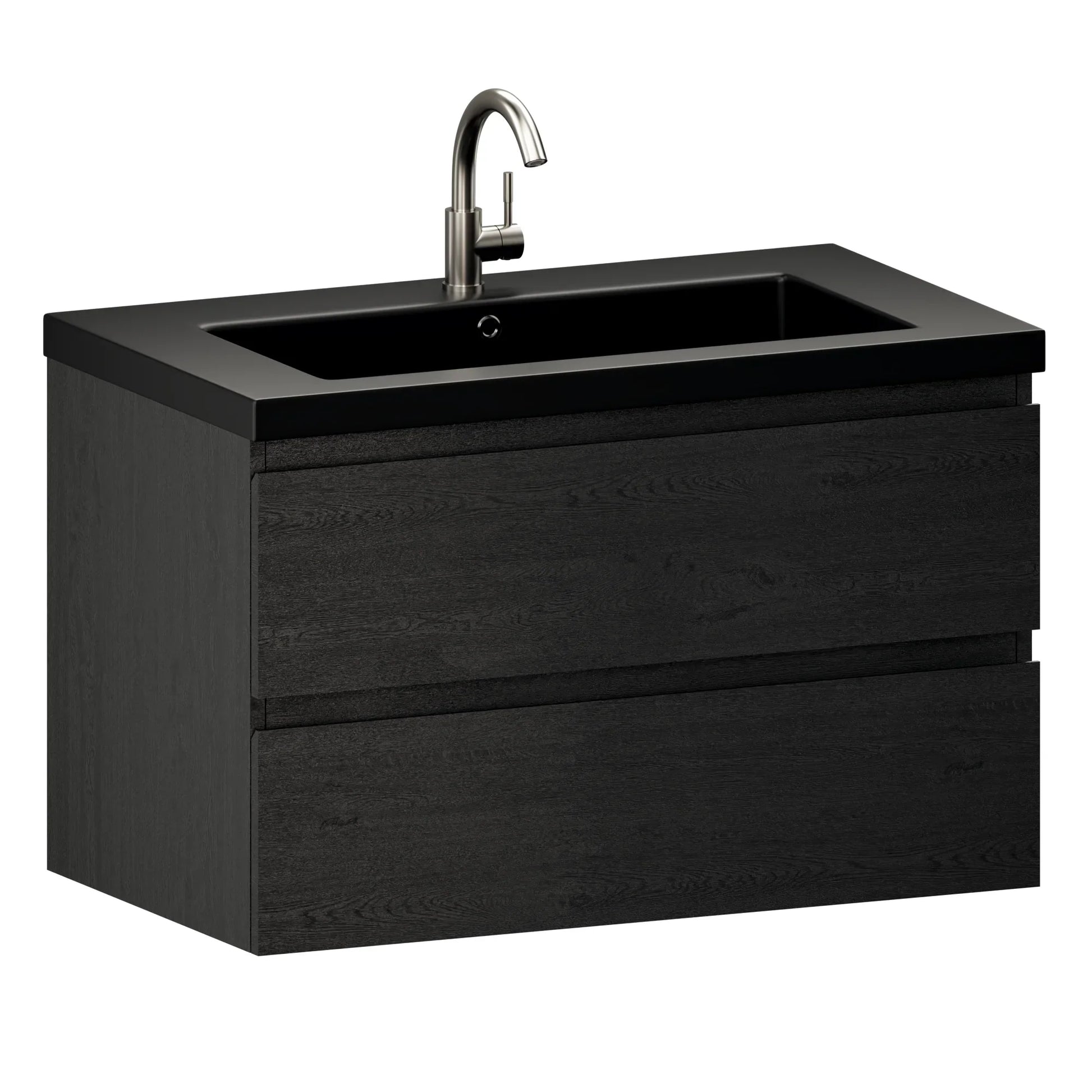 Badkamermeubel Sova - 80cm - Zwart Eiken - Wastafel Zwart - WDtegels
