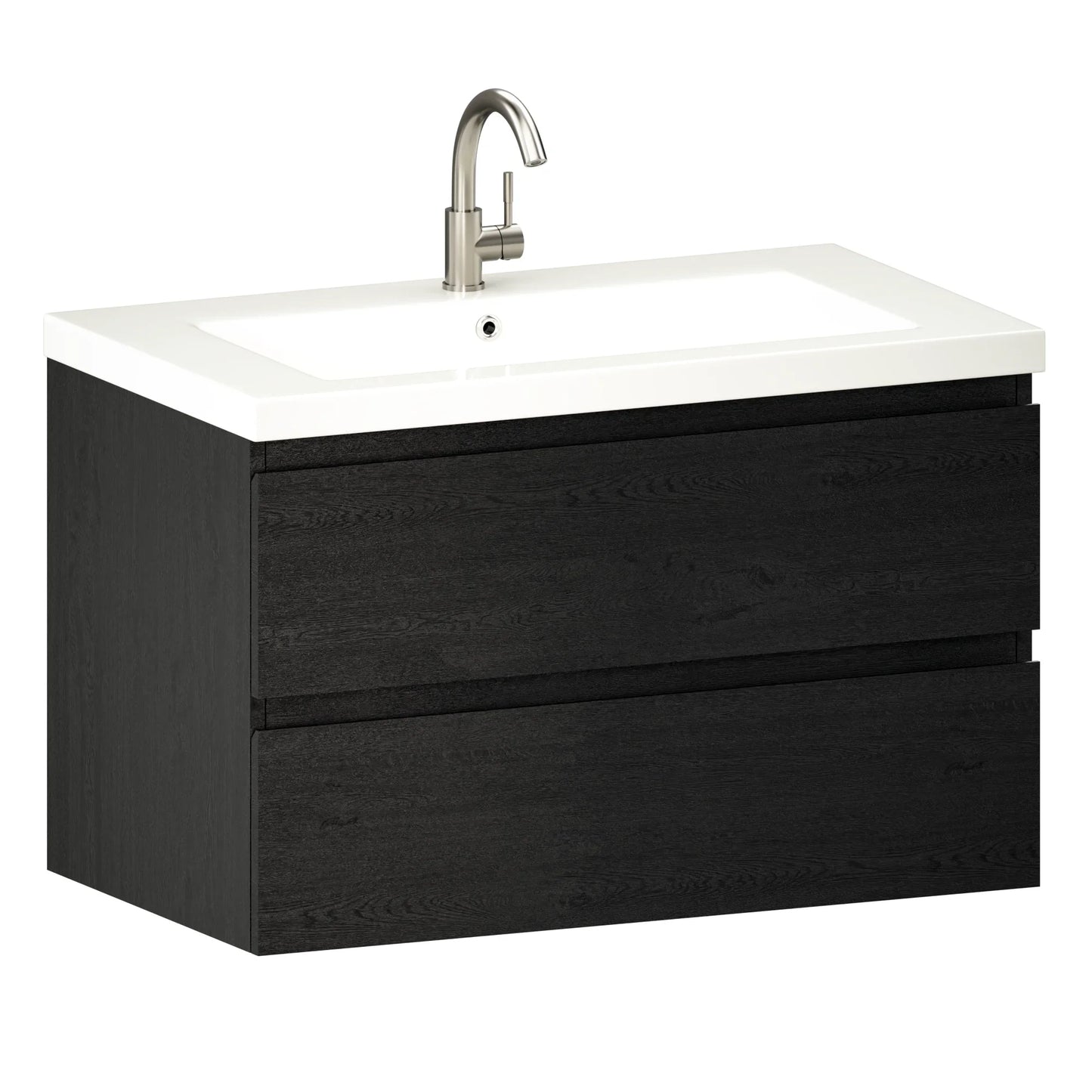 Badkamermeubel Sova - 80cm - Zwart Eiken - Wastafel Wit - WDtegels