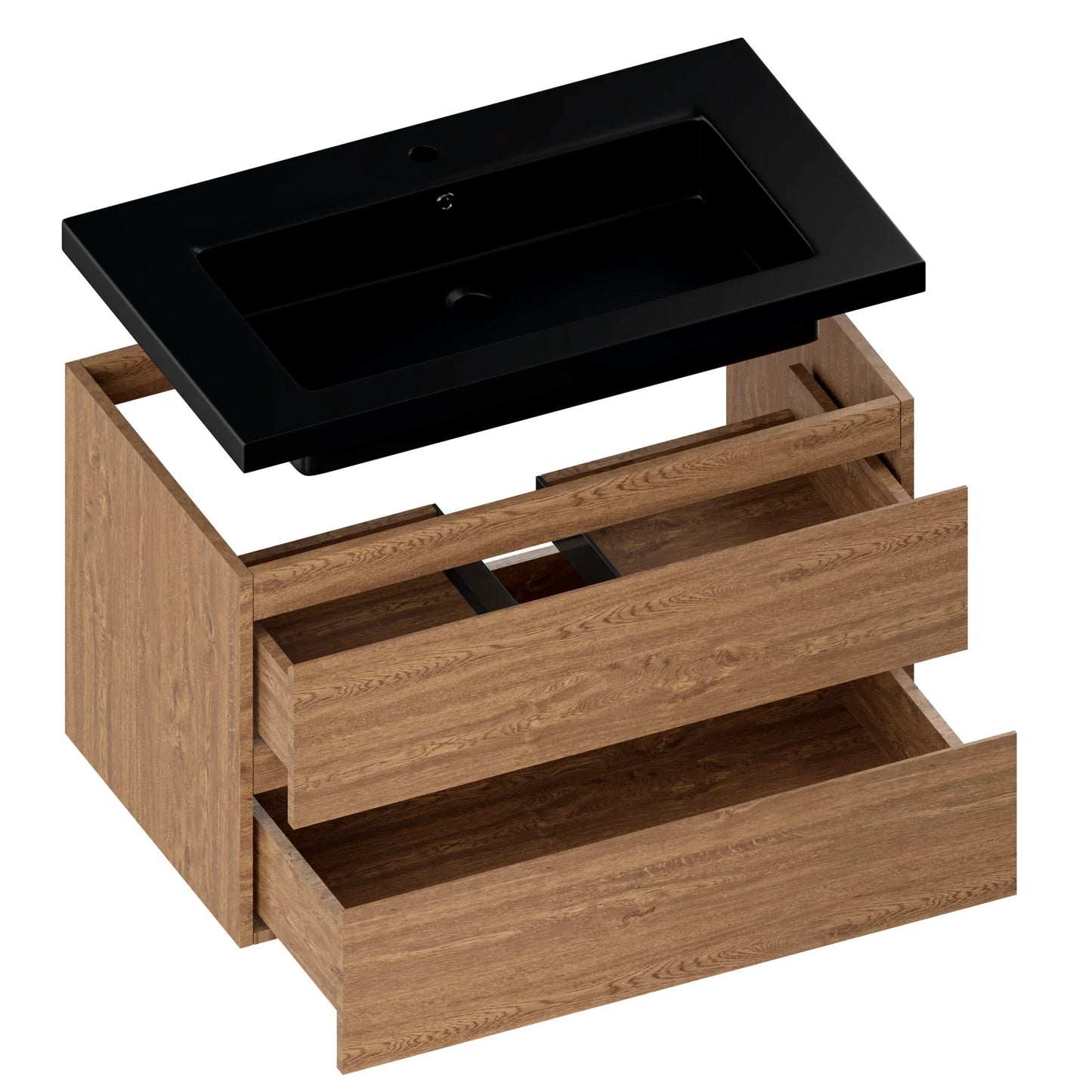Badkamermeubel Sova - 80cm - Warm Eiken - Wastafel Zwart - WDtegels