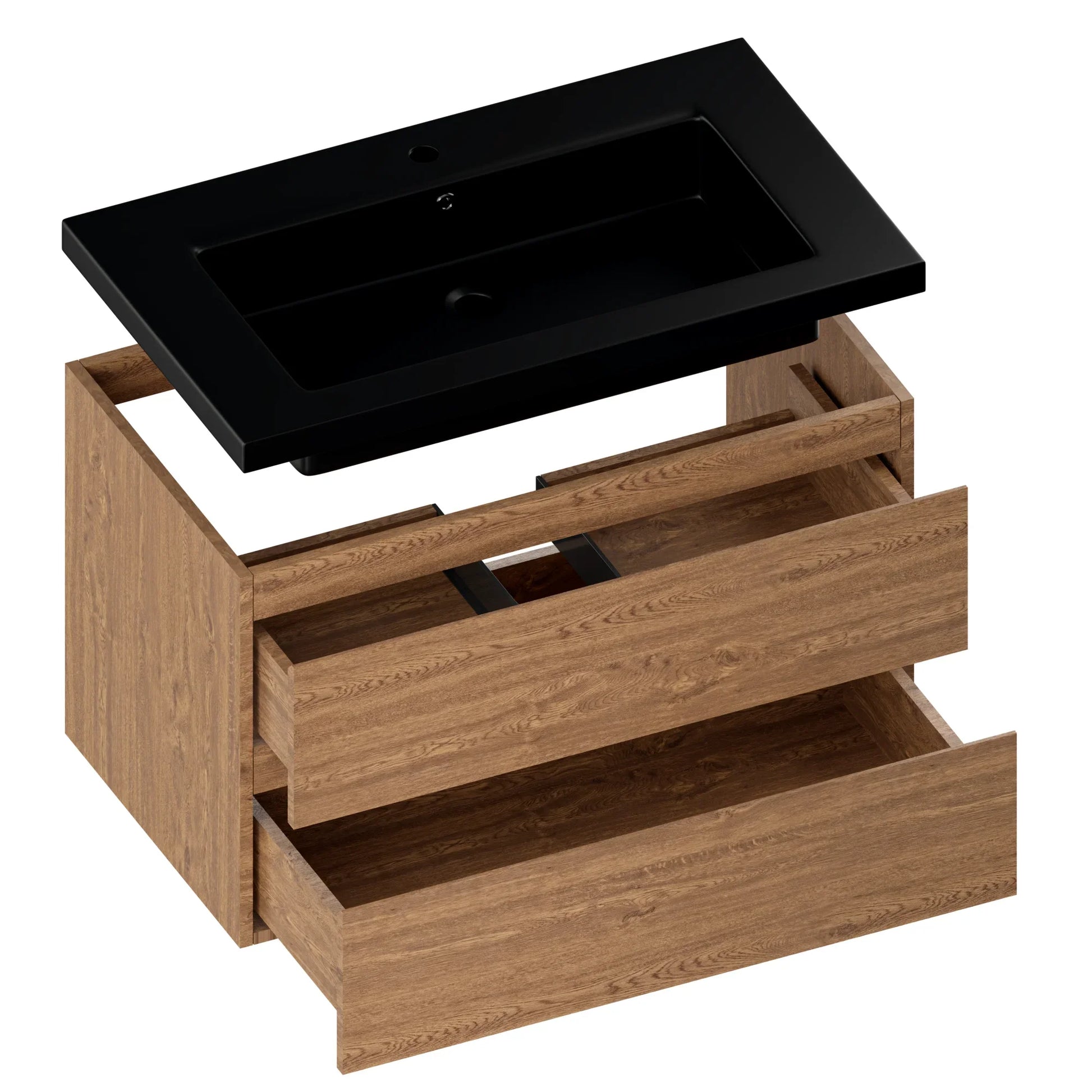 Badkamermeubel Sova - 80cm - Warm Eiken - Wastafel Zwart - WDtegels
