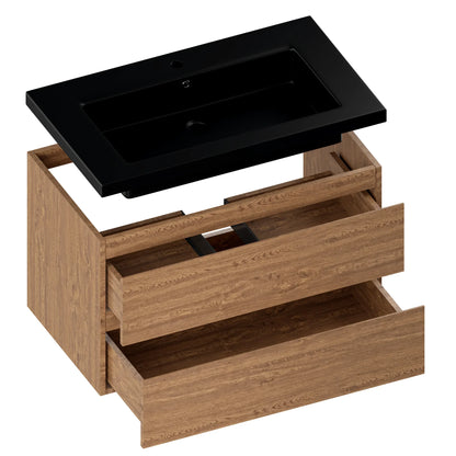 Badkamermeubel Sova - 80cm - Warm Eiken - Wastafel Zwart - WDtegels