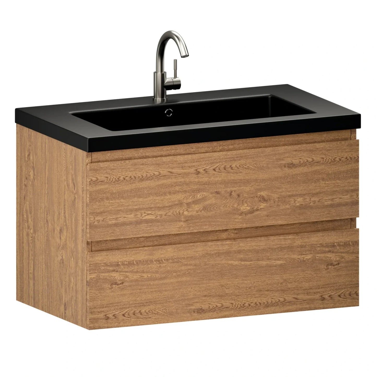 Badkamermeubel Sova - 80cm - Warm Eiken - Wastafel Zwart - WDtegels