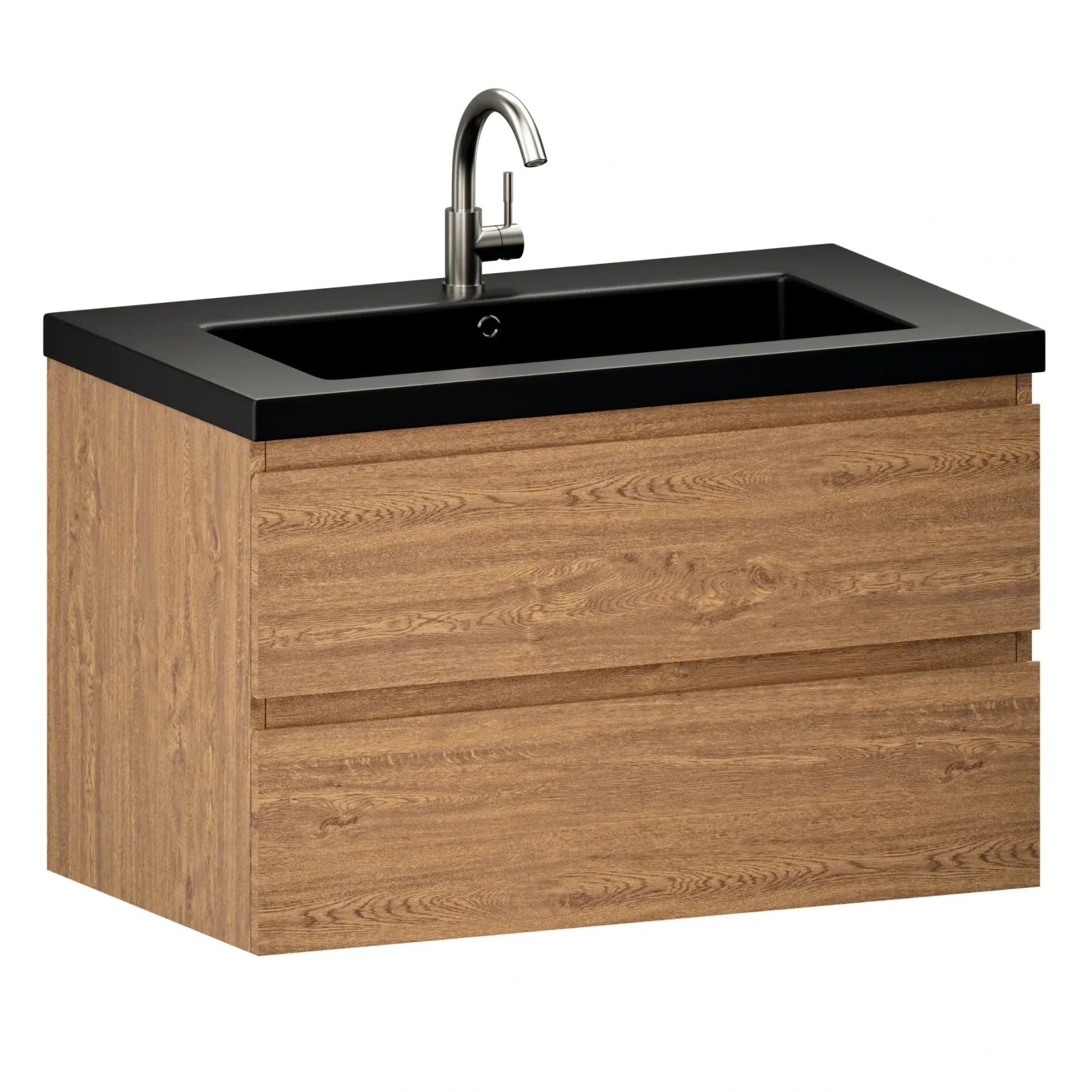 Badkamermeubel Sova - 80cm - Warm Eiken - Wastafel Zwart - WDtegels