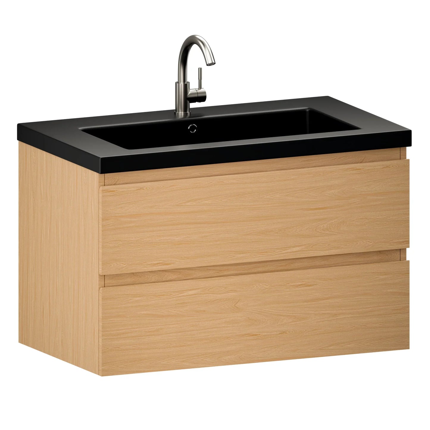 Badkamermeubel Sova - 80cm - Licht Eiken - Wastafel Zwart - WDtegels