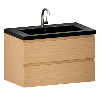 Badkamermeubel Sova - 80cm - Licht Eiken - Wastafel Zwart - WDtegels