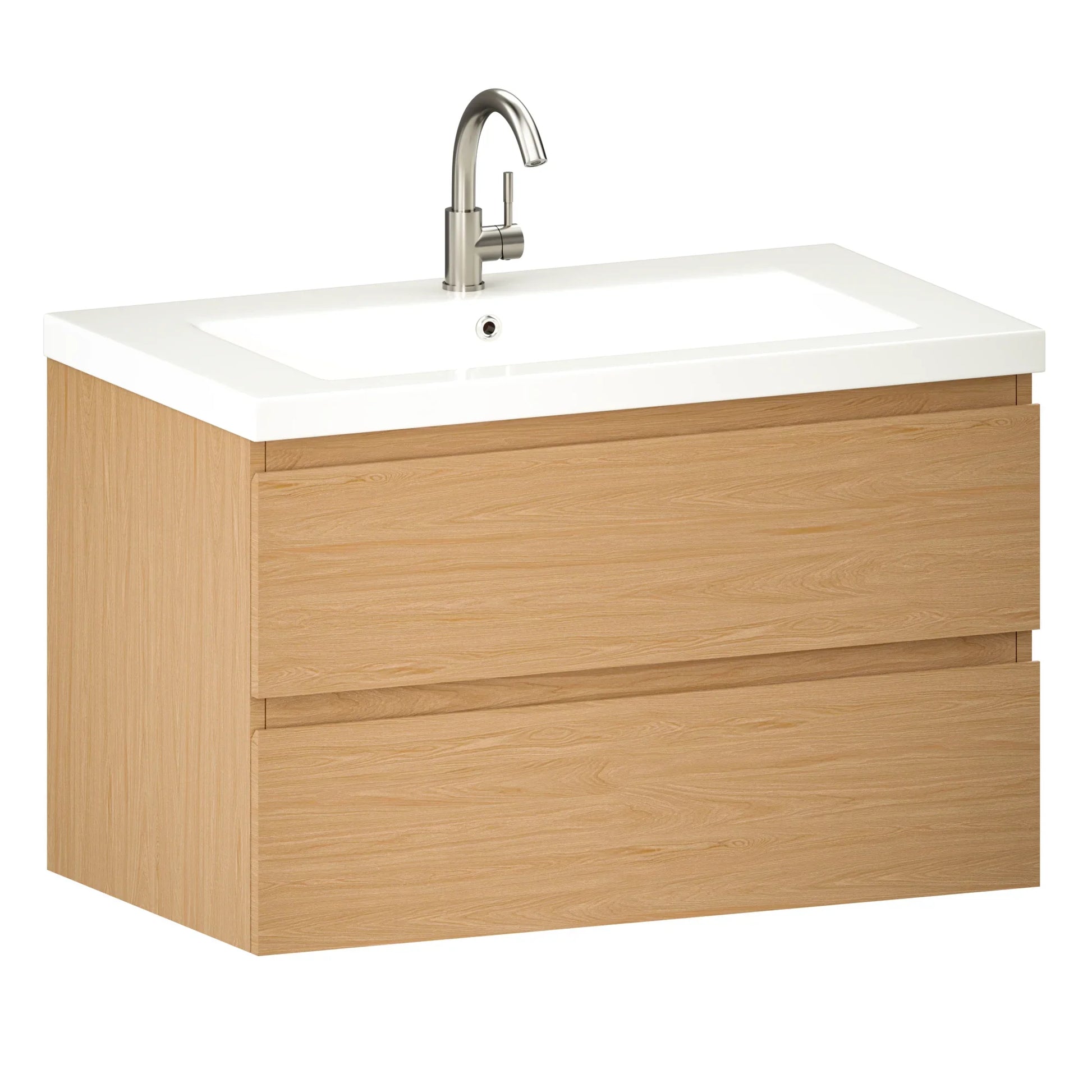 Badkamermeubel Sova - 80cm - Licht Eiken - Wastafel Wit - WDtegels
