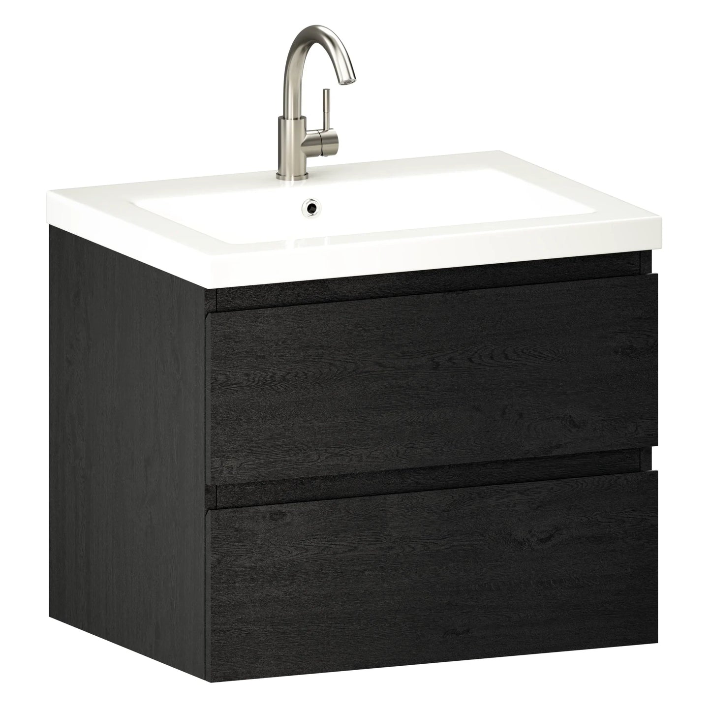 Badkamermeubel Karo - 60cm - Zwart Eiken - Wastafel Wit - WDtegels