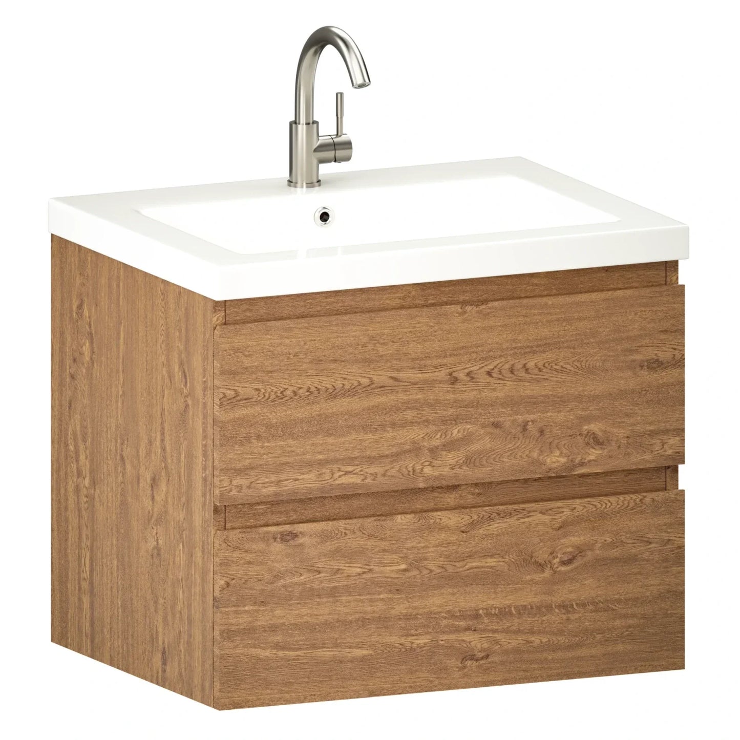 Badkamermeubel Karo - 60cm - Warm Eiken - Wastafel Wit - WDtegels